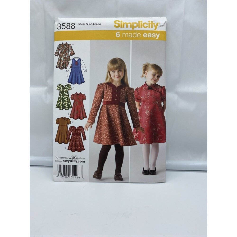 Simplicity 3588 Girls Size 3-8 Dress Jumper Sewing Pattern Cut 2007